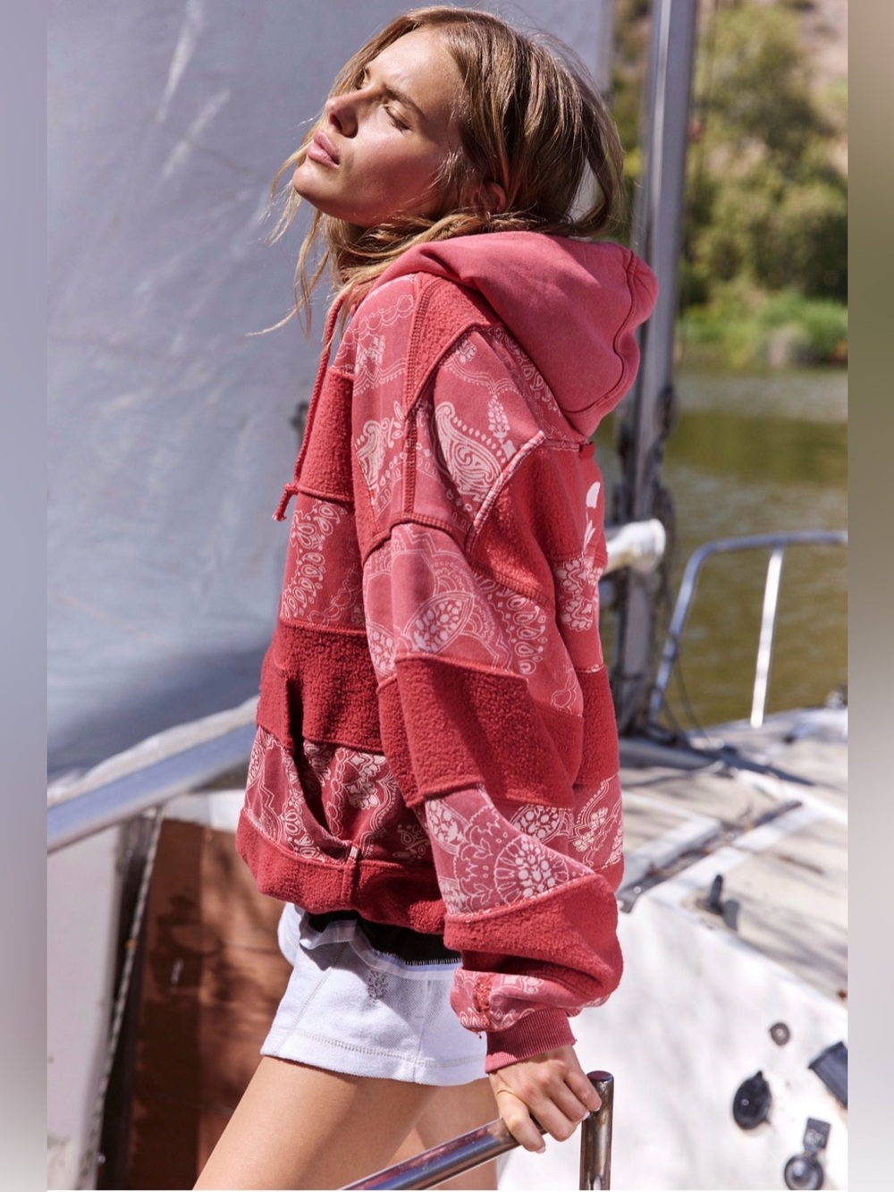 FP Movement Final Call Bandana Logo Hoodie in Bandana - Cranberry Combo - Picture 3 of 5